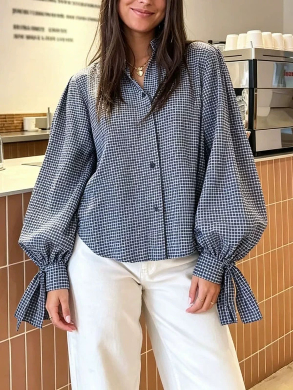 ZARA Women Plaid Long Sleeve Loose Casual Fall Shirt Petite